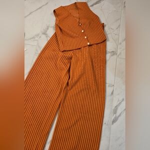 Striped Orange Women's Pants And Vest